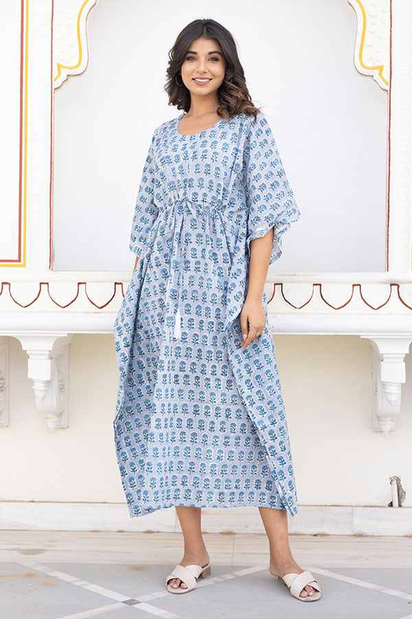 Buy online Notch Neck Block Printed Kaftan Dress from western wear