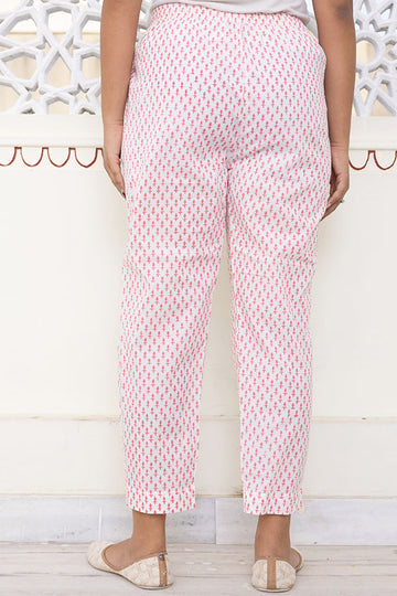 White Orange Organic Cotton Cigarette Pants
