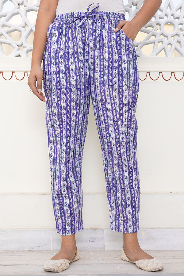 purple cigarette pants Purple White Cotton Pencil Pants purple cigarette pants Purple White Cotton Pencil Pants
