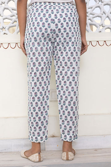 White Pink Organic Cotton Cigarette Pants
