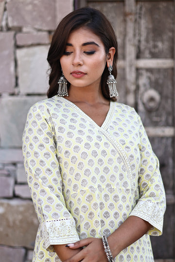 Yellow Organic Cotton A-line Kurta with Pockets