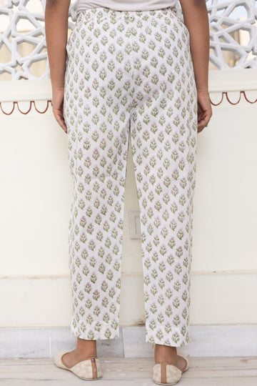 White Green Organic Cotton Narrow Pants