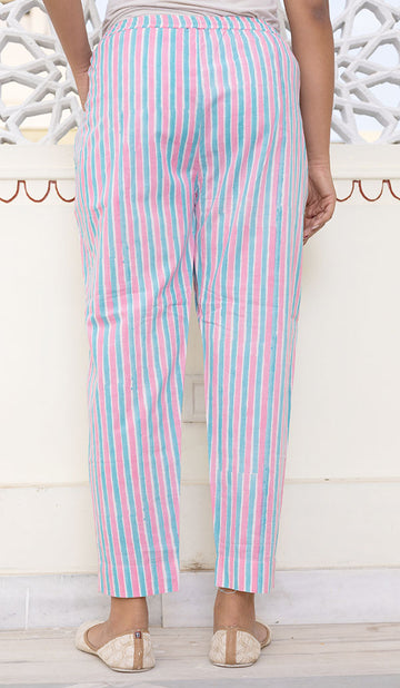 Pink Green Organic Cotton Cigarette Pants