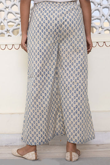 Beige Blue Organic Cotton Palazzo