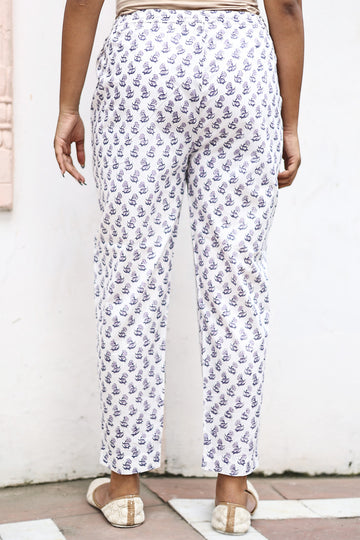 Lilac Purple White Organic Cotton Cigarette Pants
