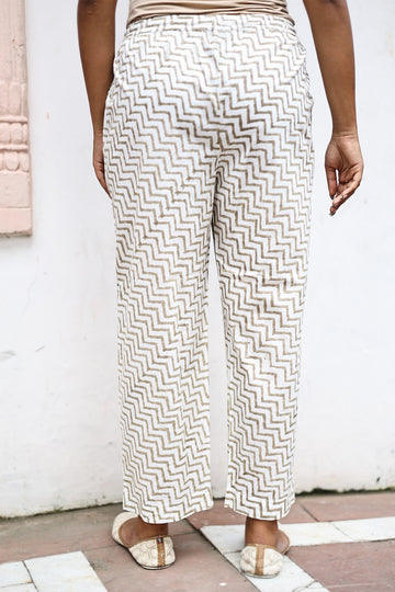 White Brown Organic Cotton Straight Pants