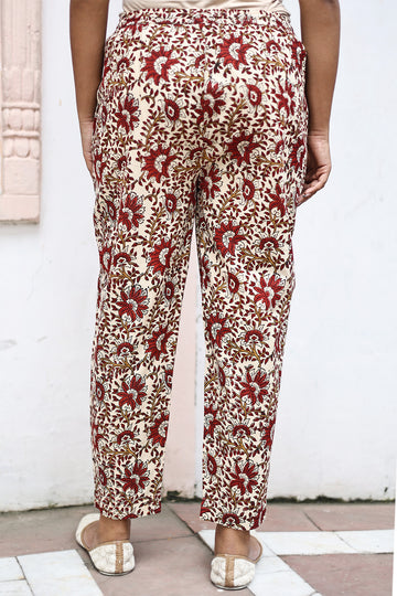 Bagru Red Black Organic Cotton Cigarette Pants
