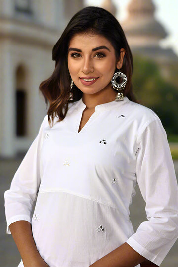 Pure White Organic Cotton Straight Kurta with Pockets