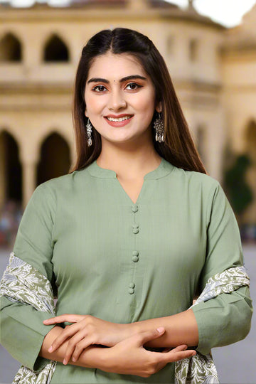 Sage Green Handloom Cotton Straight Kurta with Pockets