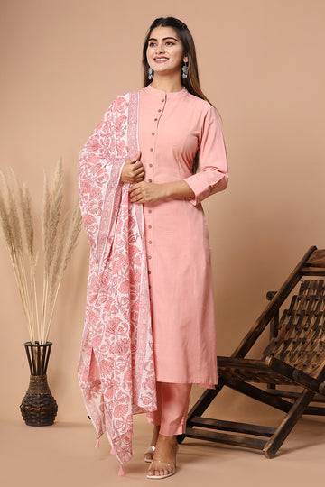 Salmon Pink Printed Organic Mulmul Dupatta