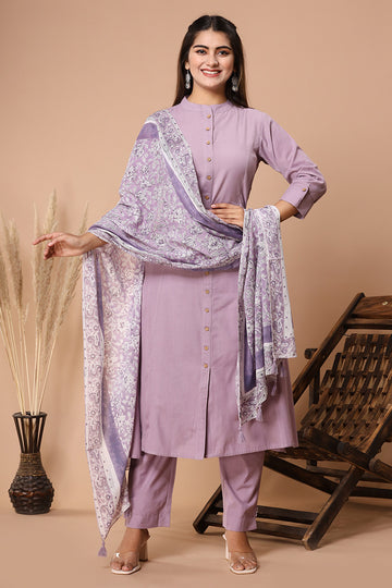 Violet Printed Organic Mulmul Dupatta