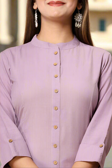Violet Handloom Cotton A-line Kurta with Pockets