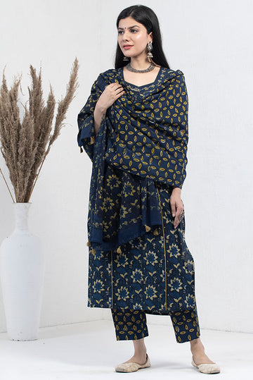 Deep Blue Organic Mulmul Dupatta