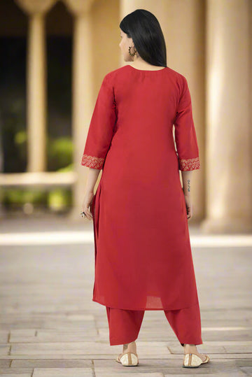 Maroon Gold Organic Cotton Straight Kurta