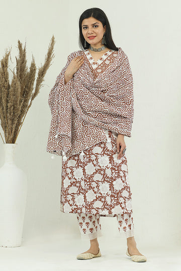 Brown White Organic Mulmul Dupatta