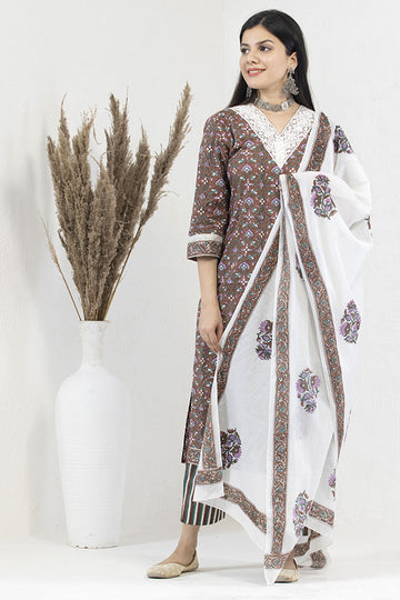 White Brown Organic Mulmul Dupatta
