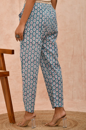 Emerald Green and White Organic Cotton Cigarette Pants