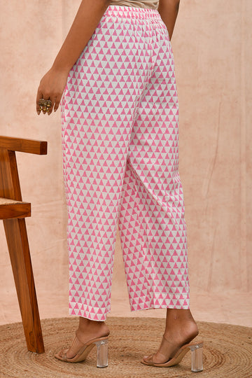 Pink White Organic Cotton Straight Pants