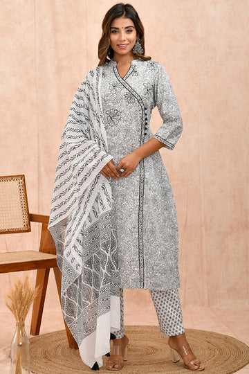 White and Black Printed Organic Mulmul Dupatta