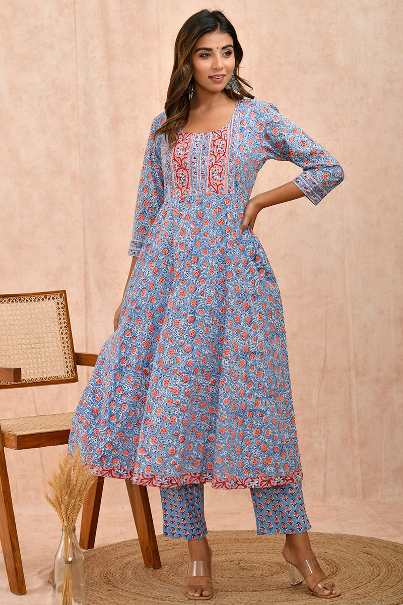 Slate Blue Cotton Anarkali Kurta Slate Blue Cotton Anarkali Kurta