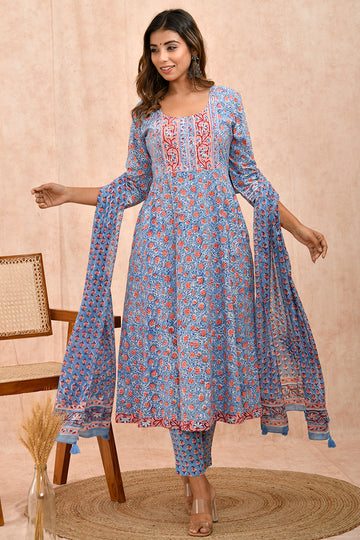 Slate Blue Printed Organic Mulmul Dupatta
