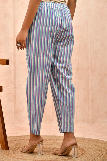 Purple White Organic Cotton Cigarette Pants