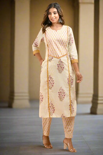 Pastel Yellow Organic Cotton Straight Kurta with Pockets