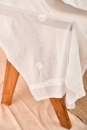 White Chikankari Mulmul Dupatta
