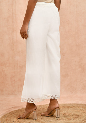 Off White Organic Cotton Palazzo with Schiffli Lace