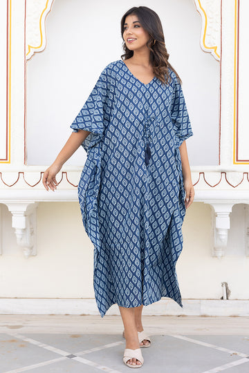 Indigo Long Organic Cotton Kaftan