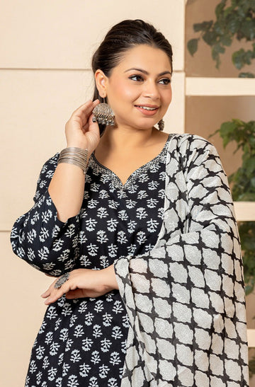 Black Printed Mulmul Dupatta