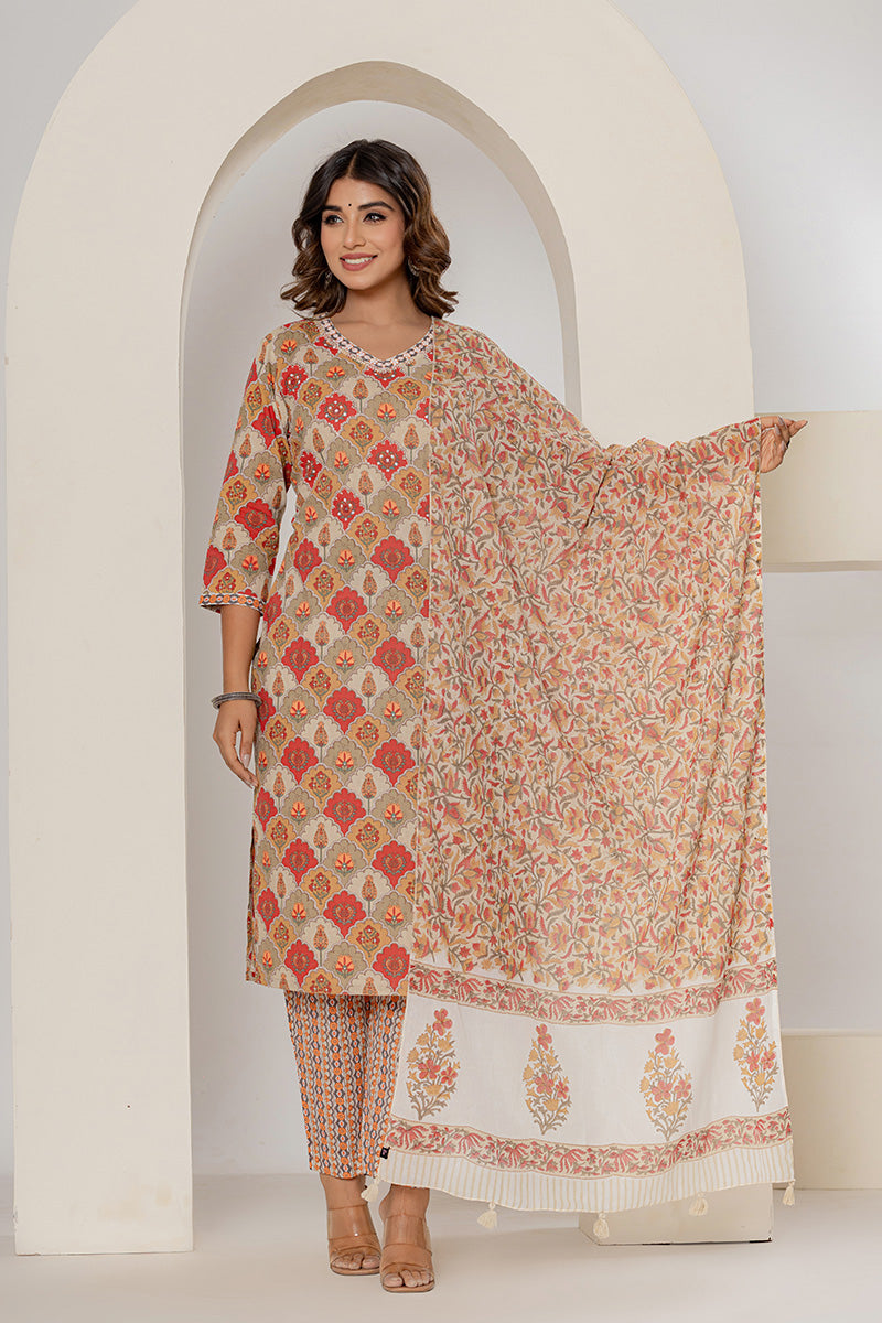 Orange Printed Mulmul Dupatta