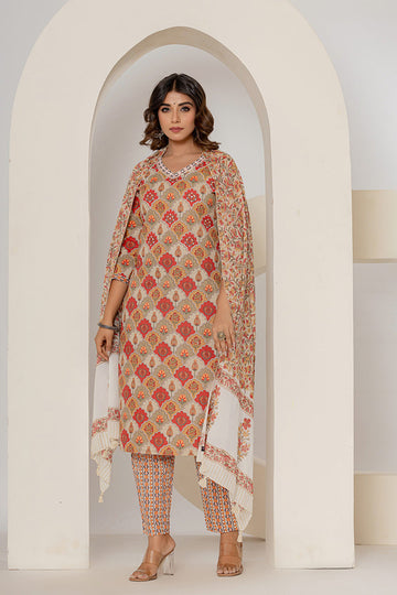 Orange Printed Mulmul Dupatta