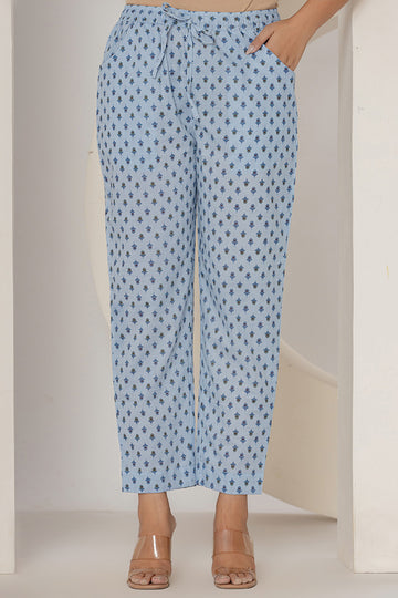 Powder Blue Cotton Narrow Pants