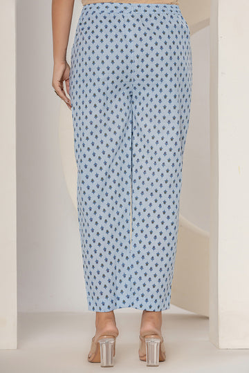 Powder Blue Cotton Narrow Pants