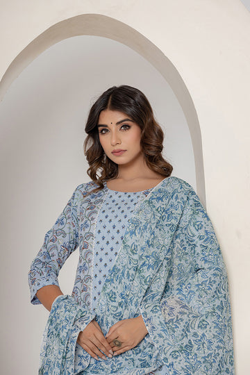 Powder Blue Cotton Straight Kurta