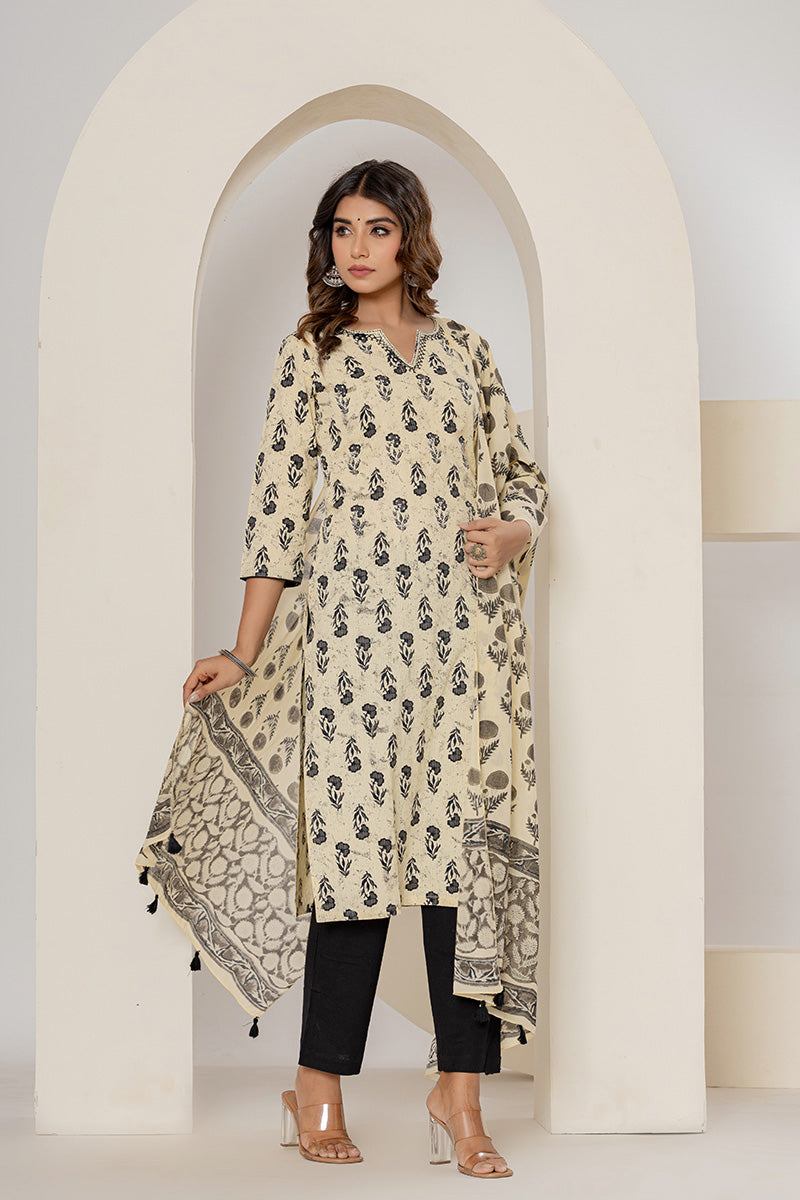 Beige Printed Mulmul Dupatta