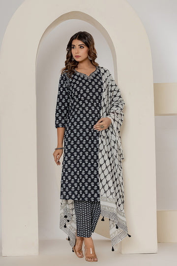 Black Printed Mulmul Dupatta