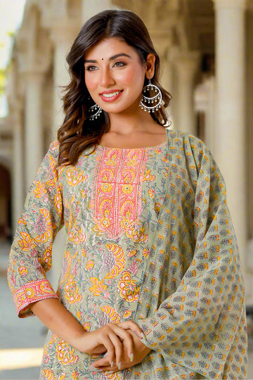 Tea Green Organic Cotton Straight Kurta