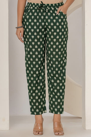 Green Cotton Narrow Pants