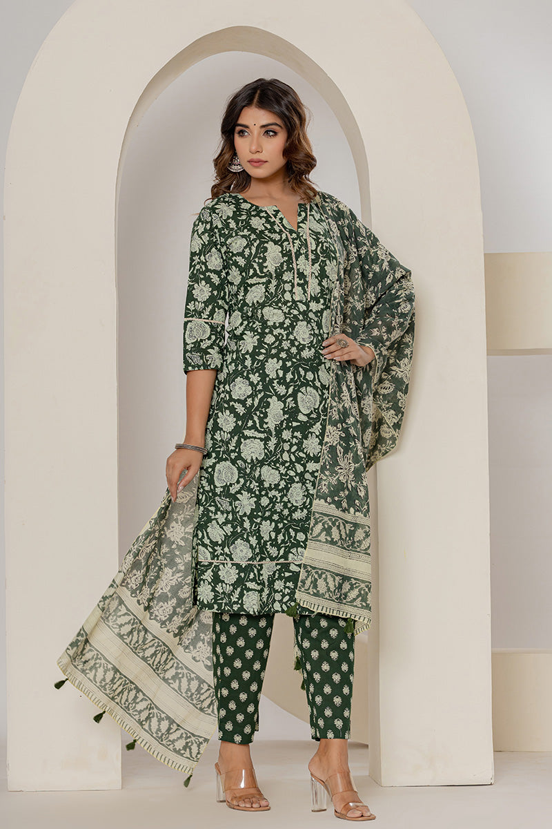 Green Printed Mulmul Dupatta