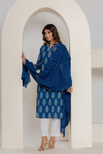 Indigo Printed Mulmul Dupatta