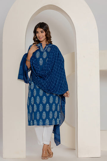 Indigo Printed Mulmul Dupatta