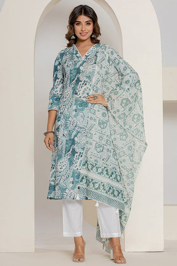 Green Printed Mulmul Dupatta