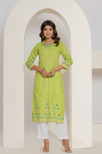 Green South Cotton Straight Kurta