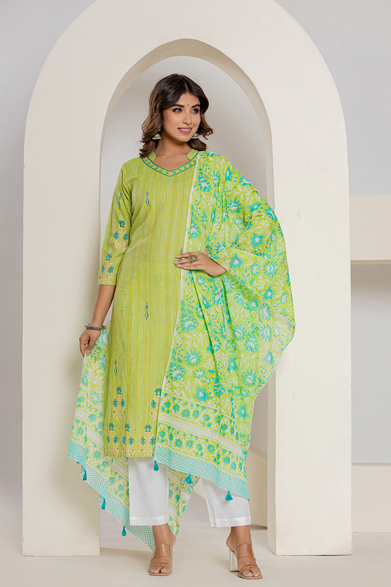 Green Printed Mulmul Dupatta