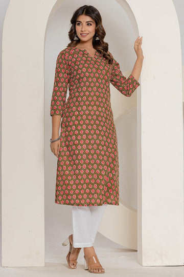 Red Cotton Straight Kurta