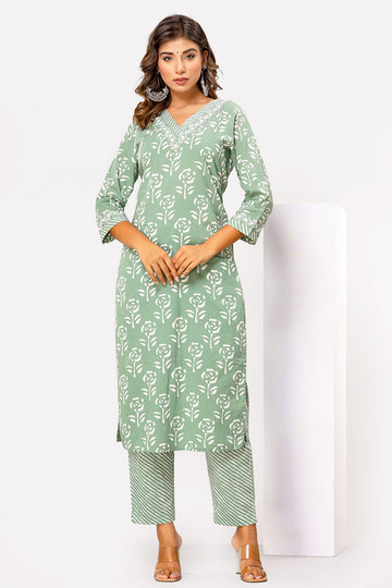 Sage Green Organic Cotton Straight Kurta