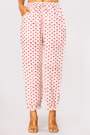 White and Red Organic Cotton Balloon Pants