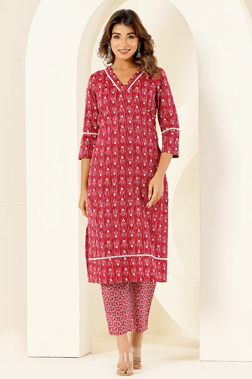 Deep Red Straight Suit Set